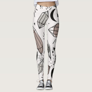 Crystals, Moon, Stars, Overlapping Design. Leggings