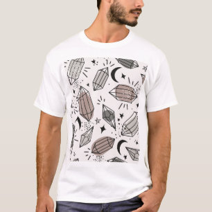Crystals, Moon, Stars, Overlapping Design. T-Shirt