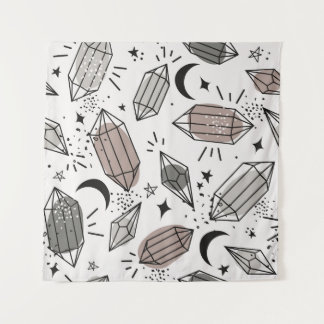 Crystals, Moon, Stars, Overlapping Design. Tapestry