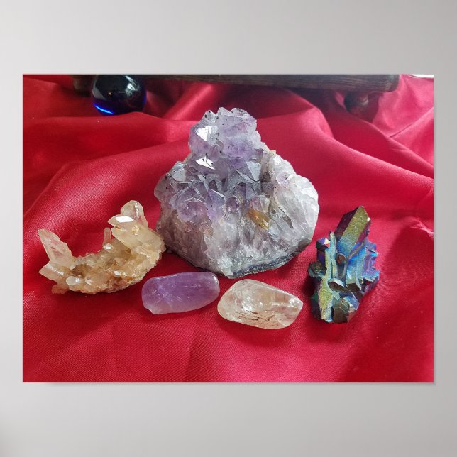 Crystals on Red Satin Still Life Photography Poster (Front)