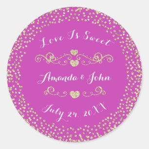 Crystals Pink Hearts Save the Date Love is Sweet Classic Round Sticker