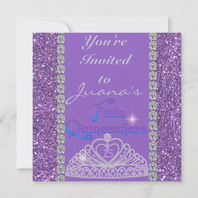 CRYSTALS Quinceanera INVITATIONS PURPLE (Front)