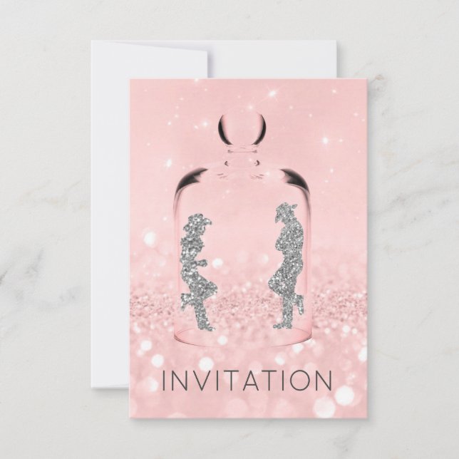 Crystals Western Country Party Glitter Pink Gray Invitation (Front)