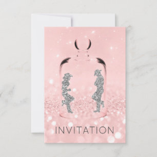 Crystals Western Country Party Glitter Pink Gray Invitation