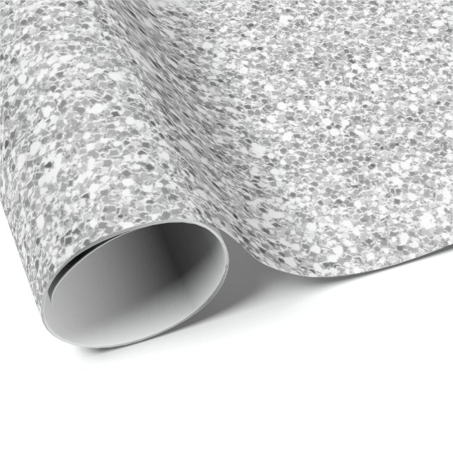 Crystals White Delicate Gray Silver Glitter Wrapping Paper (Roll Corner)