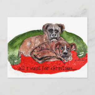 cs. 80 watercolor painting Xmas pups Postcard