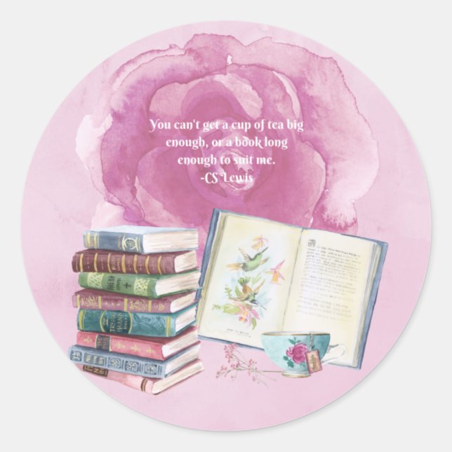 CS Lewis Tea & Book Quote Classic Round Sticker (Front)
