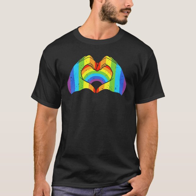 Csd Lgbt Hands Shape Rainbow Heart Pride White T-Shirt (Front)