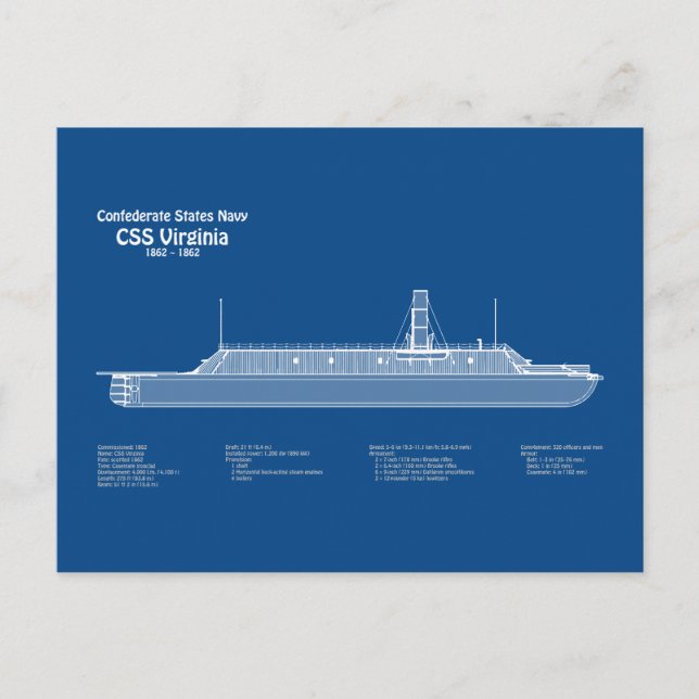 CSS Virginia - Ship Blueprint Plans ABD Postcard (Front)