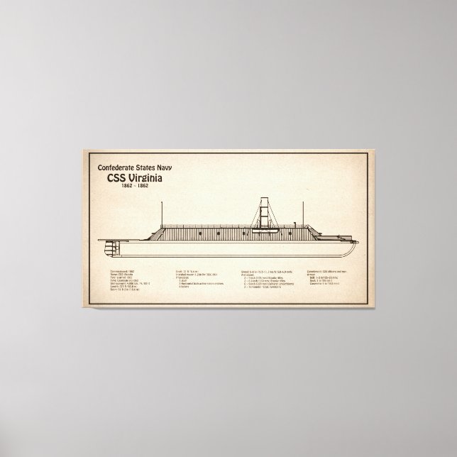 CSS Virginia - Ship Blueprint Plans SD Canvas Print (Front)