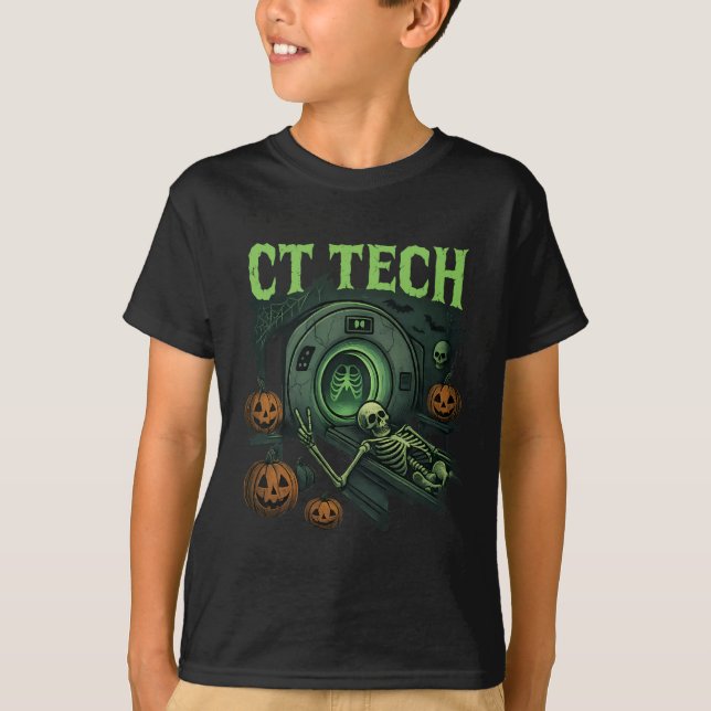 Ct Tech Skeleton Funny Halloween Mri Technician Ra T-Shirt (Front)