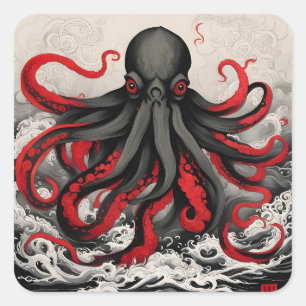 Cthulhu Asian Ink Painting Square Sticker