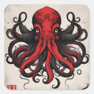 Cthulhu Asian Ink Painting Square Sticker