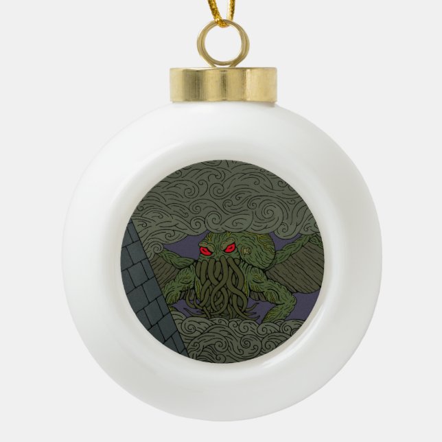 Cthulhu Ceramic Ball Christmas Ornament (Front)