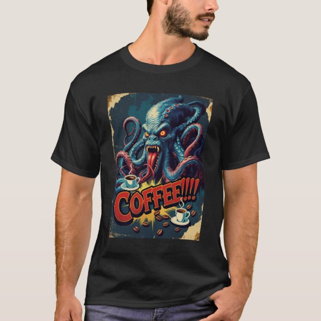 Cthulhu Coffee Monster Shirt | Horror Humour Tee (Front)