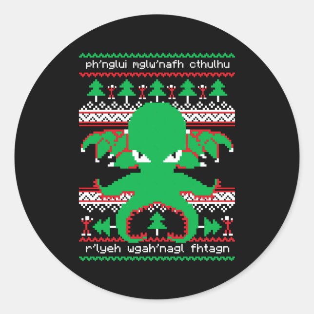 Cthulhu Cultist Christmas Cthulhu Ugly Christmas S Classic Round Sticker (Front)