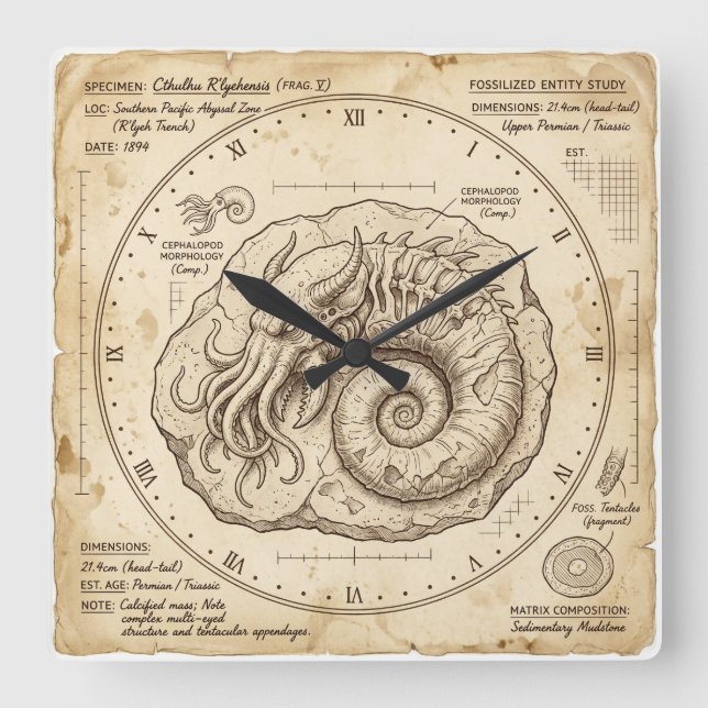 Cthulhu Fossil Vintage Clock Eldritch Timepiece (Front)