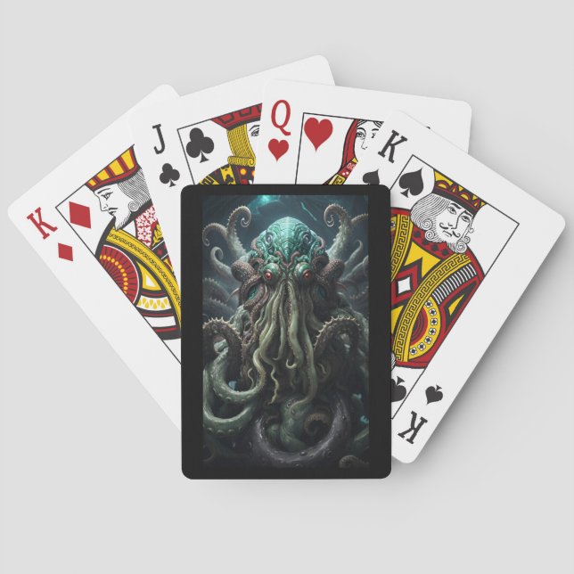 Cthulhu Lovecraft Octopus Scary Horror Playing Cards (Back)