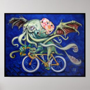 Cthulhu On A Bicycle Poster