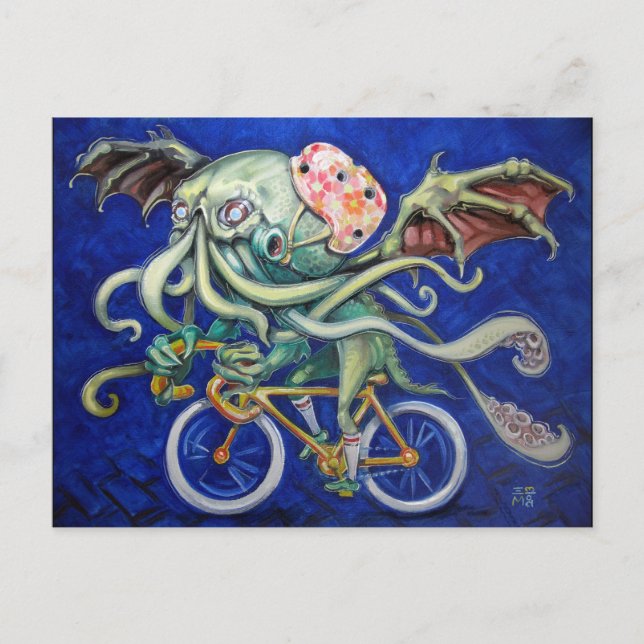 Cthulhu Riding A Bicycle Postcard (Front)