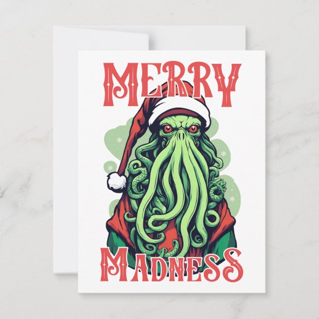 Cthulhu Santa's Merry Madness Gaze XMAS Card (Front)