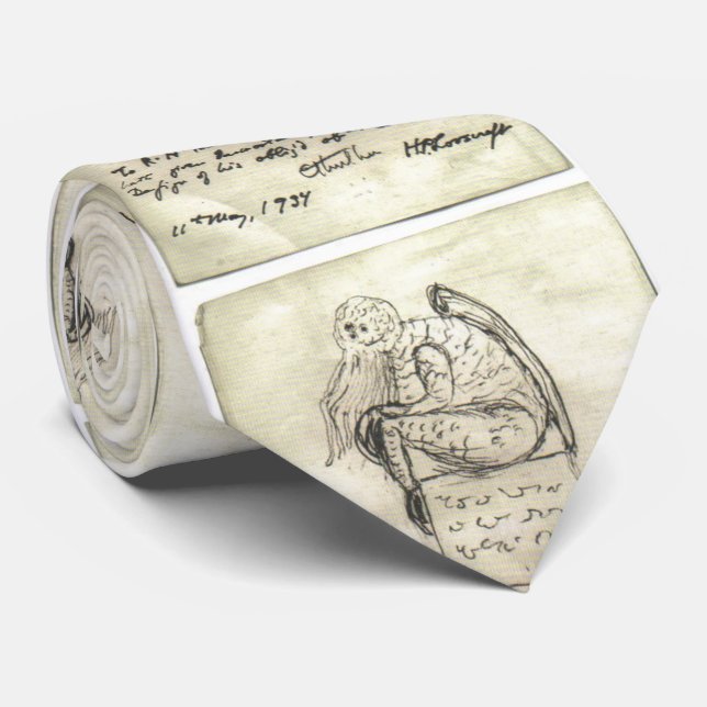 Cthulhu sketch by Lovecraft Neck Tie (Rolled)