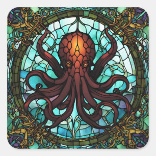 Cthulhu Stained Glass Square Sticker