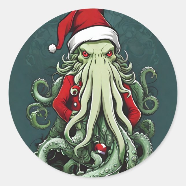 Cthulhu's Yuletide Reign: A Terrifying Christmas Classic Round Sticker (Front)