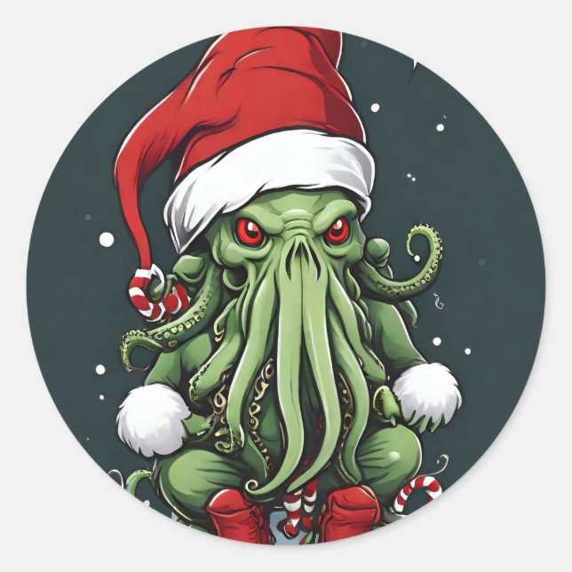Cthulhu's Yuletide Reign: A Terrifying Christmas Classic Round Sticker (Front)
