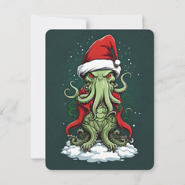 Cthulhu's Yuletide Reign: A Terrifying Christmas Holiday Card (Front)