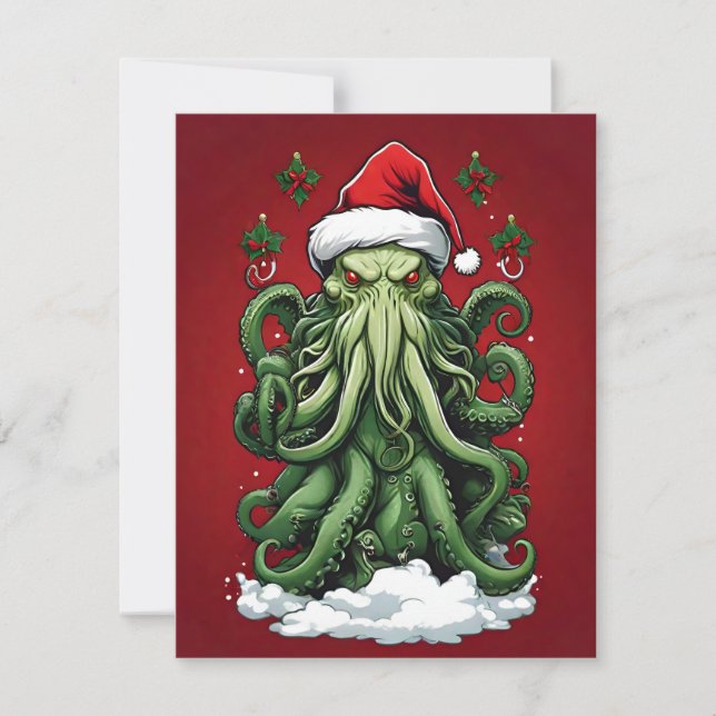 Cthulhu's Yuletide Reign: A Terrifying Christmas Holiday Card (Front)