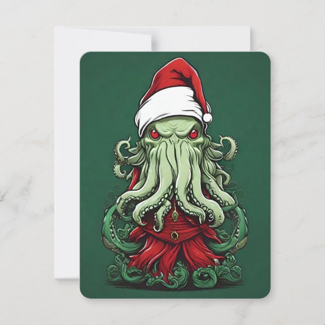 Cthulhu's Yuletide Reign: A Terrifying Christmas Holiday Card (Front)
