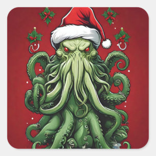 Cthulhu's Yuletide Reign: A Terrifying Christmas Square Sticker