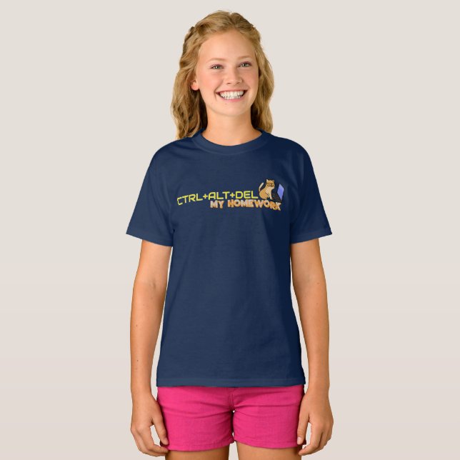 CTRL+ALT+DEL My Homework Funny Tech Cat Kids T-Shirt (Front Full)
