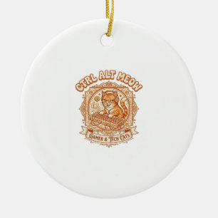 Ctrl Alt Meow Cat Gamer Tech Vintage Vector Art Sh Ceramic Tree Decoration