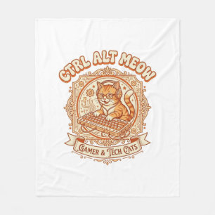 Ctrl Alt Meow Cat Gamer Tech Vintage Vector Art Sh Fleece Blanket