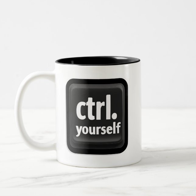 “Ctrl Yourself” Key Illustration – Minimalist Moti Two-Tone Coffee Mug (Left)