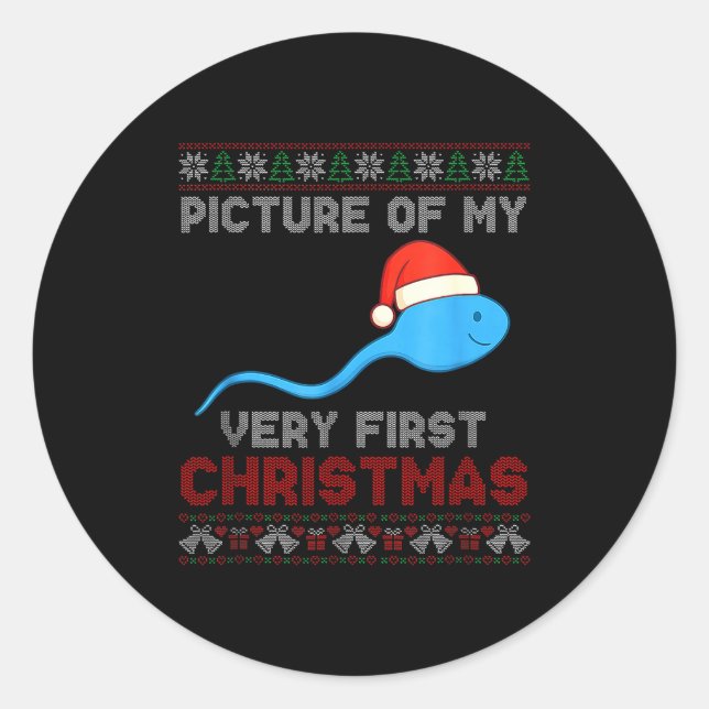 Cture Of My Very First Christmas Joke Funny Xmas  Classic Round Sticker (Front)