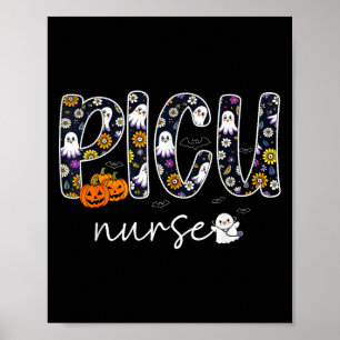 Cu Nurse Pumpkin Ghost Halloween Paediatrics Icu R Poster