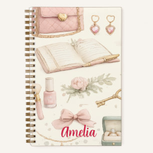 Cuaderno Coquette Aesthetic Pink Bow Makeup Person Notebook