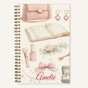 Cuaderno Coquette Aesthetic Pink Bow Makeup Person Notebook