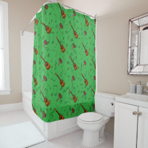 Cuatro and Maracas with Music Notes on LIGHT GREEN Shower Curtain