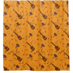 Cuatro and Maracas with Music Notes on ORANGE Shower Curtain