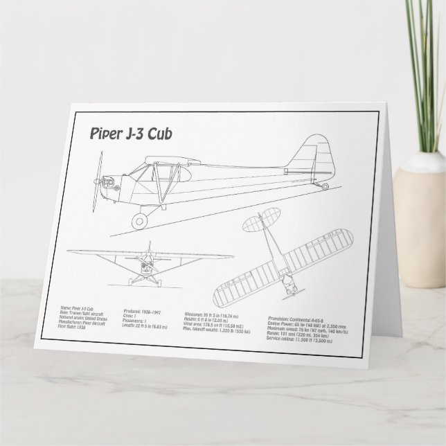 Cub Aeroplane - Aeroplane Blueprint Plans BD Thank You Card (Front)