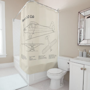 Cub Aeroplane - Aeroplane Blueprint Plans SD Shower Curtain
