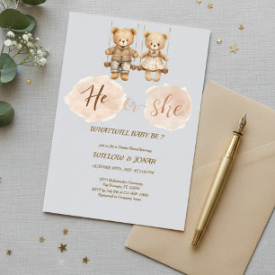 Cub Bear Theme Gender Reveal Party Invitation