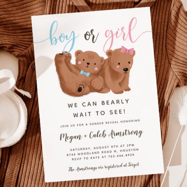 Cub Bear Theme Gender Reveal Party Invitation (Creator Uploaded)