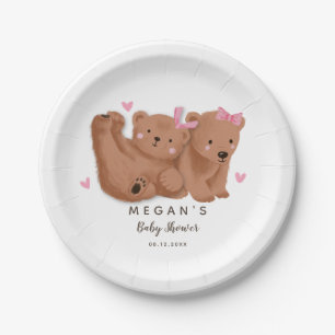 Cub Bear Theme Twins Girls' Baby Shower Paper Plate
