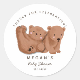 Cub Twin Bears Gender Neutral Baby Shower Classic Round Sticker