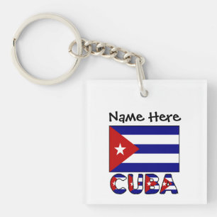 Cuba and Cuban Flag Dark Blue Personalised Key Ring